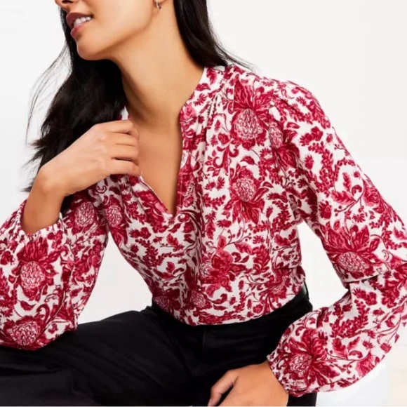 LOFT Tops - LOFT Red and White Floral Blouse